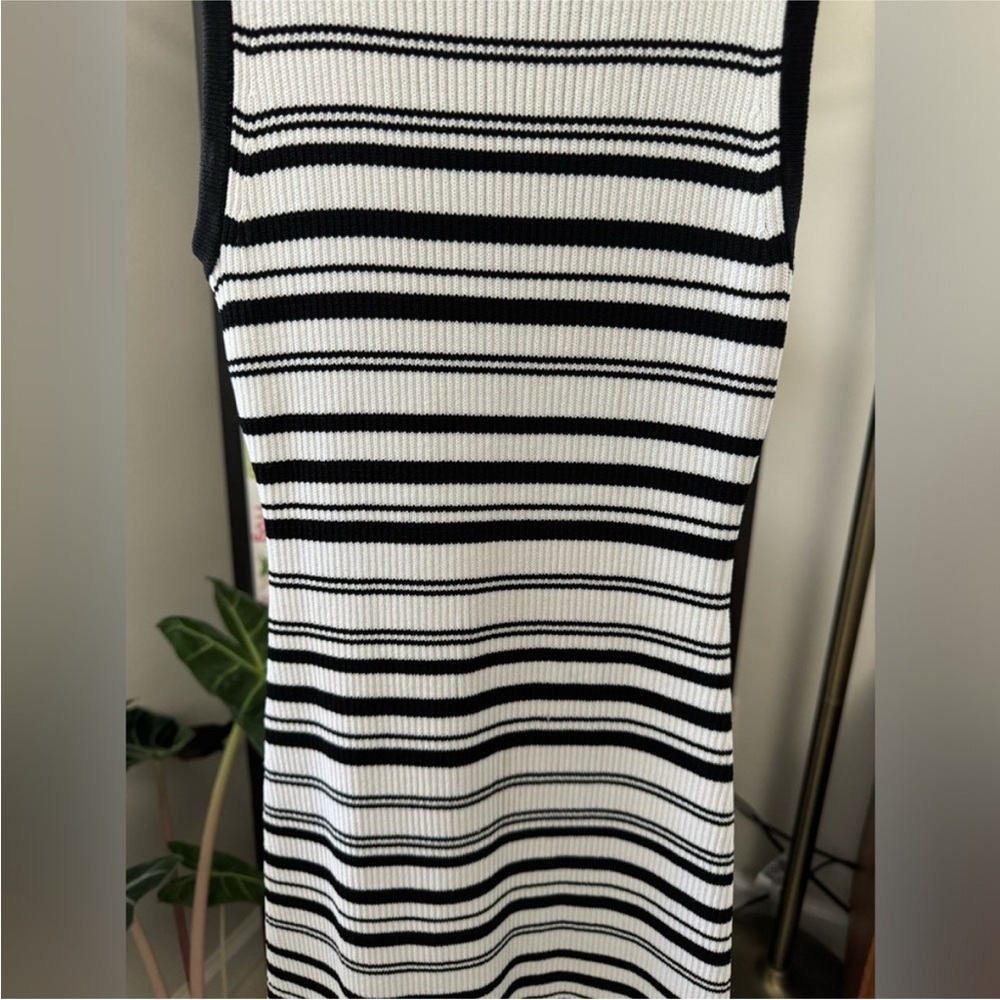 bebe Black White Stripe Mock Neck Bodycon Midi Dress Minimal 90s Chic Small‎ - Picture 8 of 16
